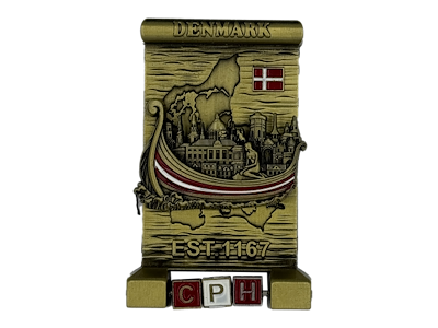 Magnet, DK Vikingeskib Roterende bogstaver Guld