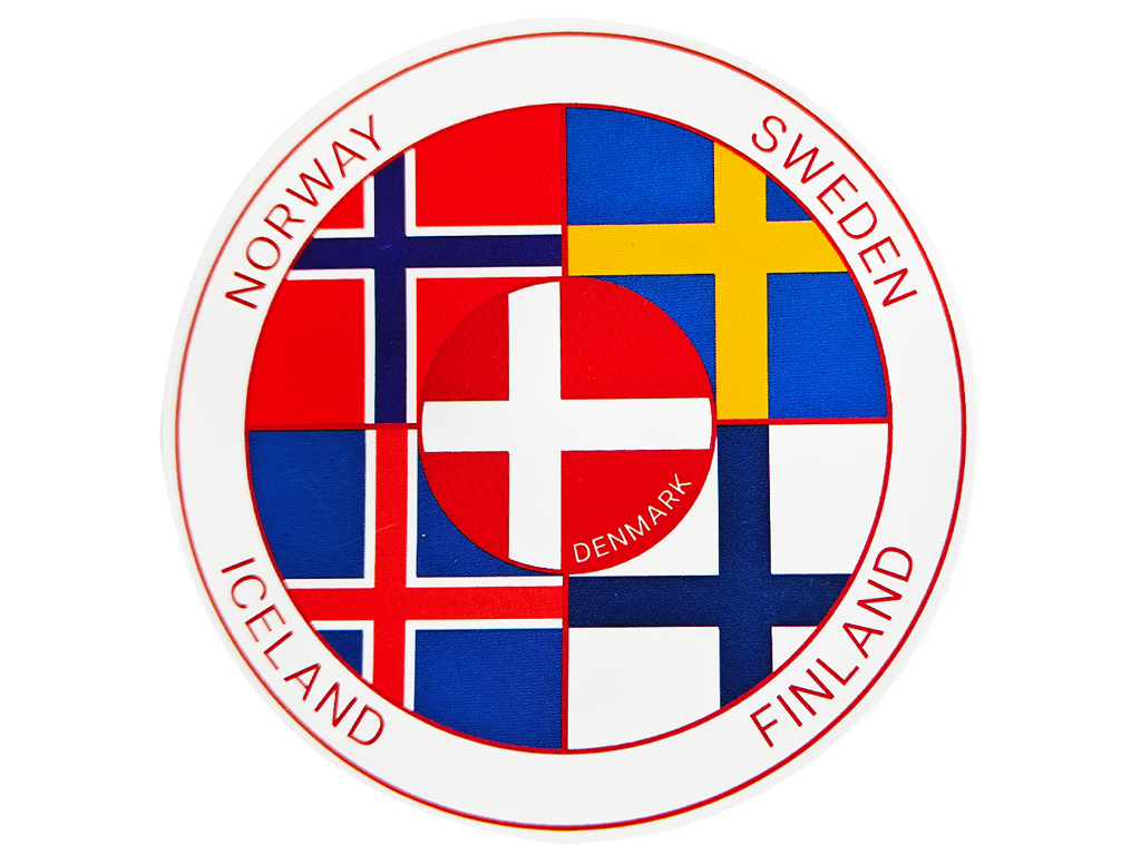 Klistermærke, Nordiske Lande Flag Rund