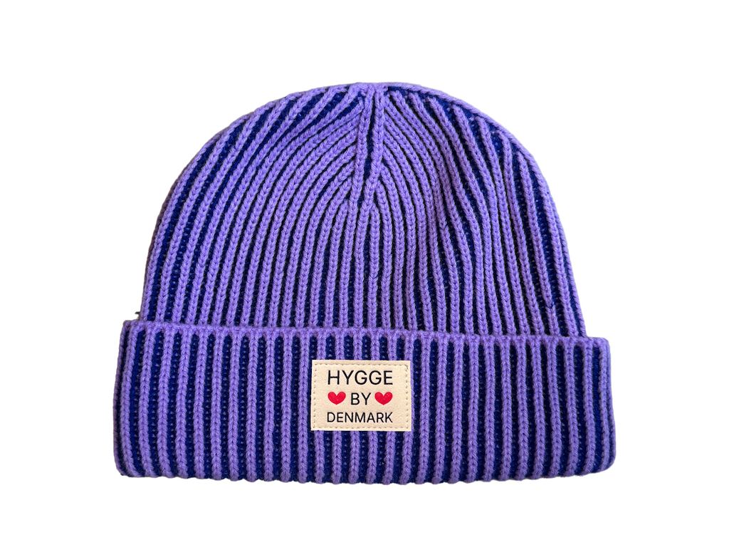 Beanie stribet blå/lilla