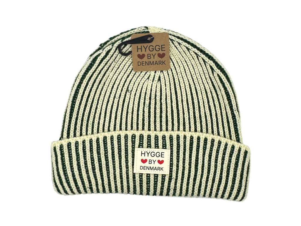 Beanie stribet grøn/hvid
