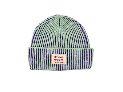 Beanie stribet lilla/støvet grøn