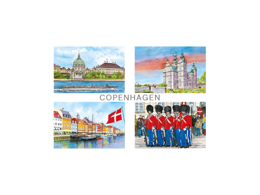 Postkort, Marmorkirken/Rosenborg/Nyhavn/Garder 16,5x12cm 