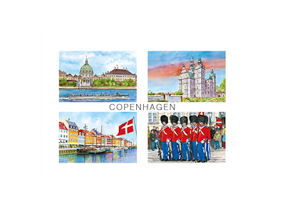 Postkort, Marmorkirken/Rosenborg/Nyhavn/Garder 16,5x12cm 