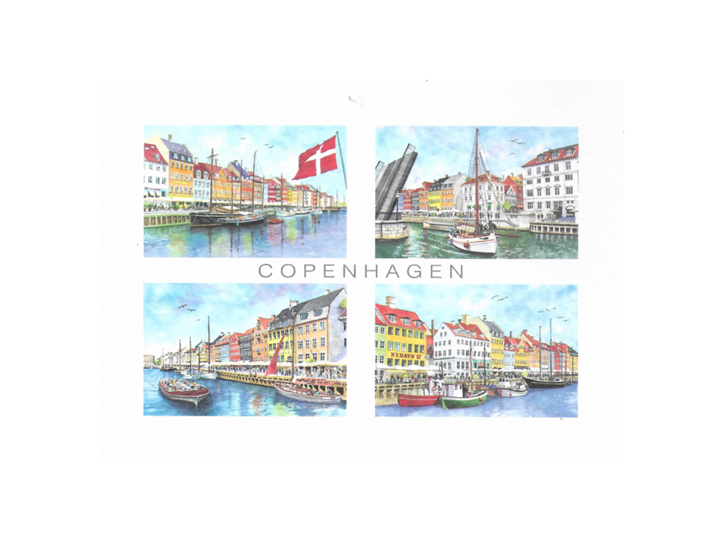 Postkort, 4 x Nyhavn 16,5 x12 cm.