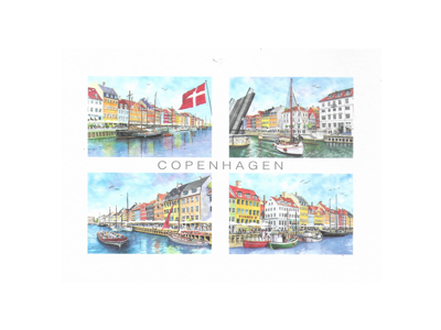 Postkort, 4 x Nyhavn 16,5 x12 cm.