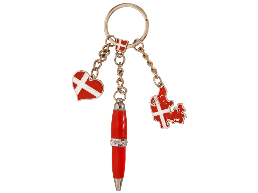 Nøglering Danmarkskort Hjerte Kuglepen