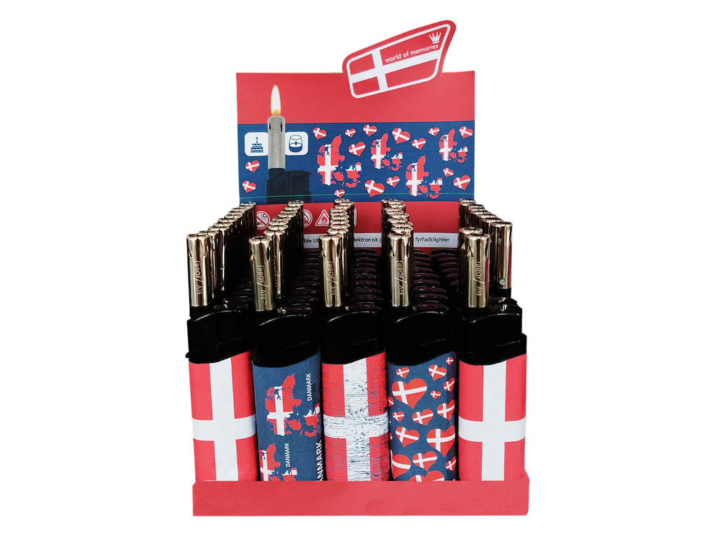 Lightere I Display, Flag - 50 I Æske