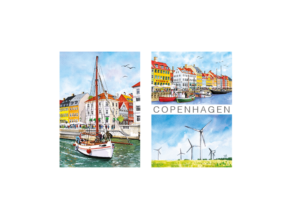 Postkort, Nyhavn/Vindmøller 16,5x12cm 