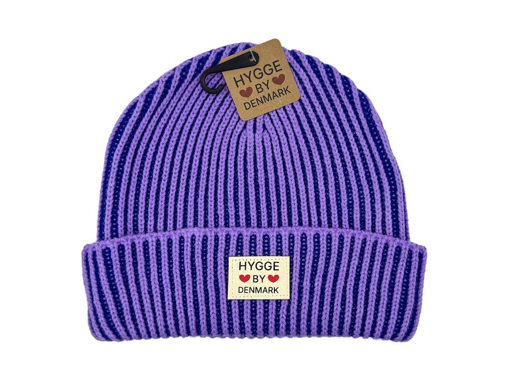 Beanie stribet blå/lilla