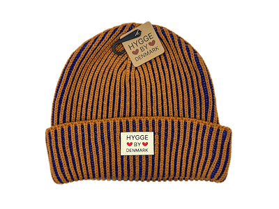 Beanie stribet blå/brun