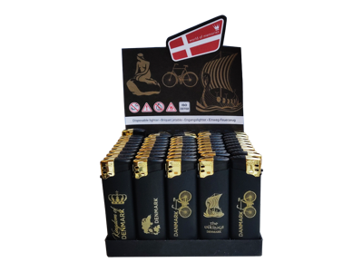 Lightere i Display, Sort og Guld - 50 I En Æske