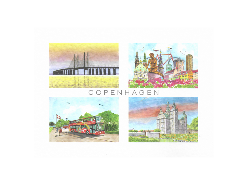 Postkort, Bro/Havfrue/Bus/Rosenborg 16,5 x 12 cm