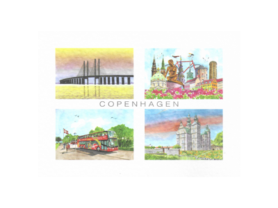 Postkort, Bro/Havfrue/Bus/Rosenborg 16,5 x 12 cm