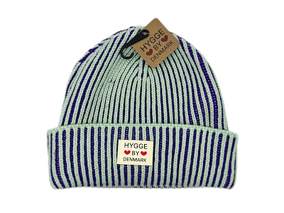 Beanie stribet lilla/støvet grøn