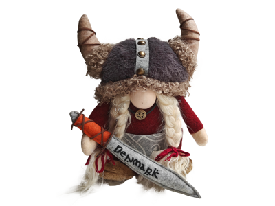 Viking I Stof Rød Kvinde Med sværd Stor 26 cm.
