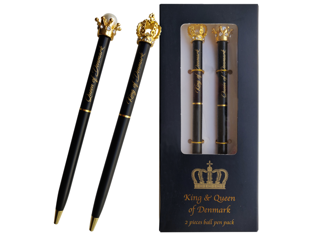 2 Styk Kuglepenne King And Queen Of Denmark I Æske