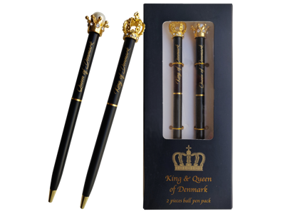 2 Styk Kuglepenne King And Queen Of Denmark I Æske