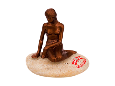 Figur Den Lille Havfrue På Sten Bronzeplast Stor