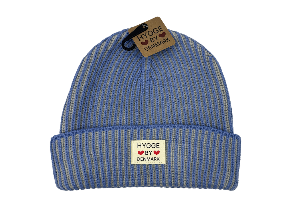 Beanie stribet grå/blå