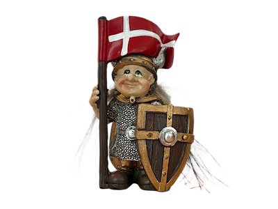 Viking med DK flag og Skjold