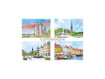 Postkort, Rosenborg/ Gefion/ Storkespringvandet/Nyhavn 16,5x12cm 