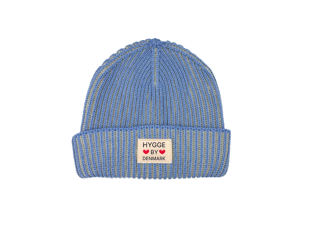Beanie stribet grå/blå