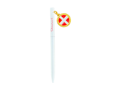 Kuglepen, Hvid Vedhæng Rundt Flag