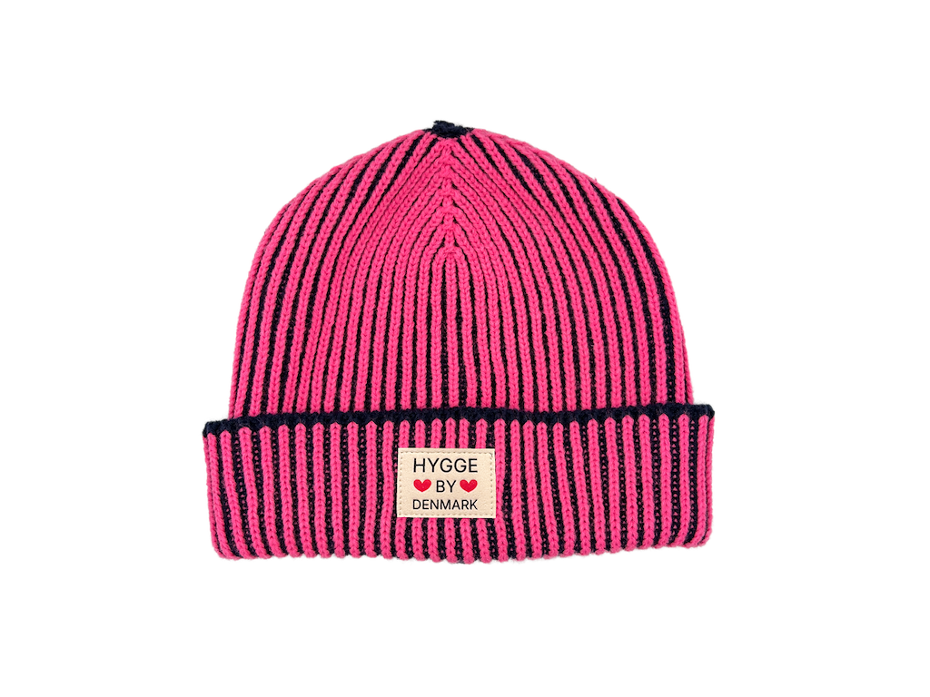 Beanie stribet pink/blå