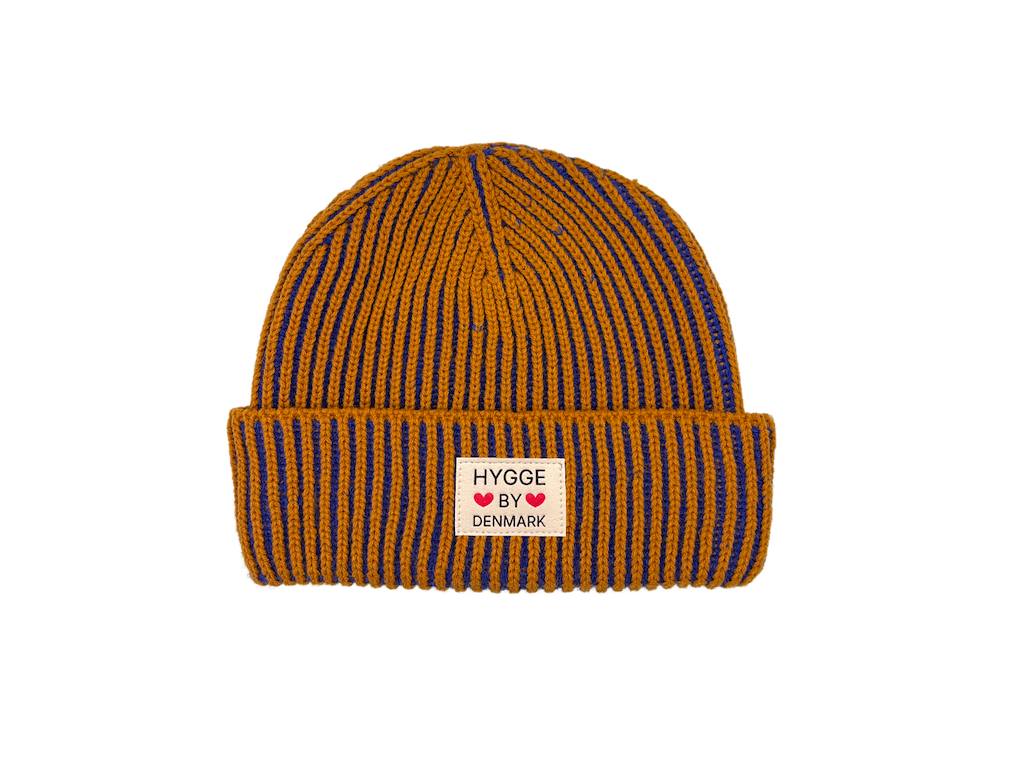 Beanie stribet blå/brun