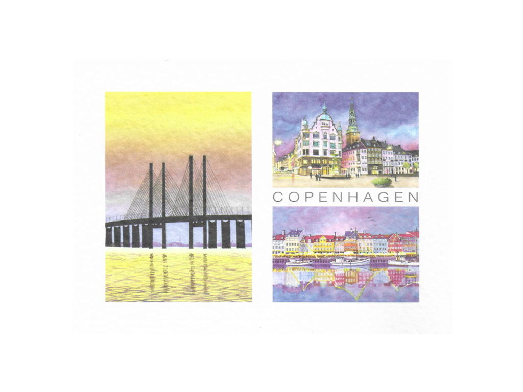 Postkort, Bro/Storkespringvand/Nyhavn 16,5 x 12 cm.