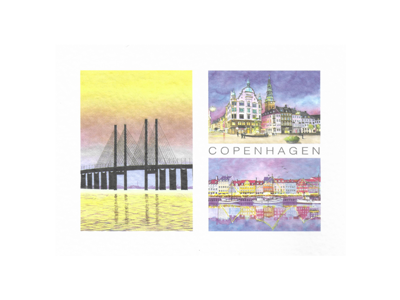 Postkort, Bro/Storkespringvand/Nyhavn 16,5 x 12 cm.