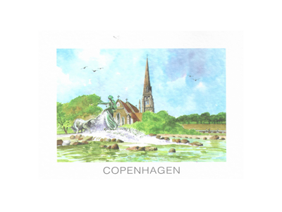 Postkort, Gefionspringvandet 16,5 x 12 cm.